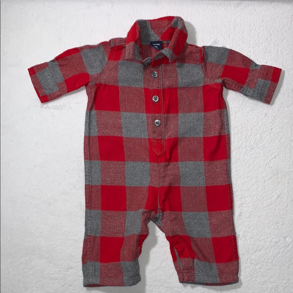 Baby GAP Red and Gray Romper with Classic Plaid Design Size 0-3 Months